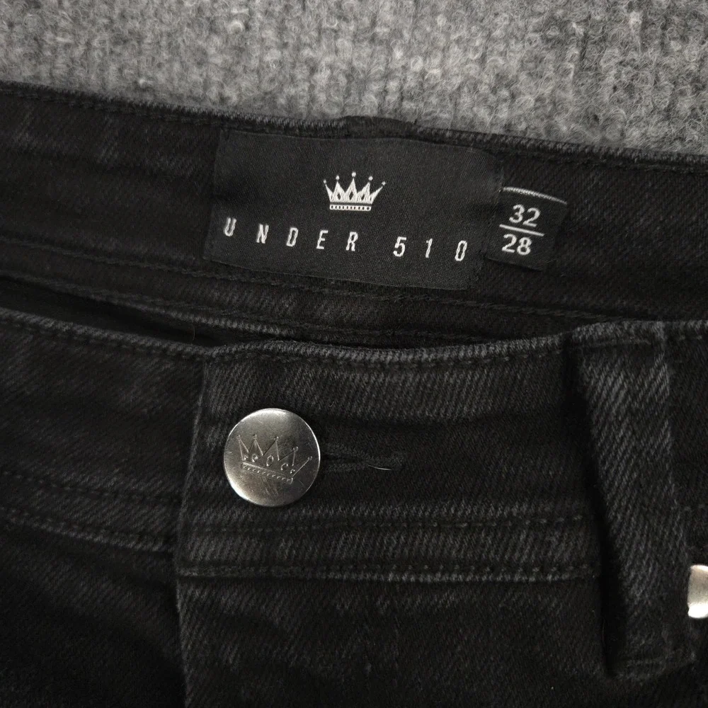 Under 5'10 Jeans‎ Mens 32X28 Black Tapered Stretch 5 Pocket Dark Wash Denim